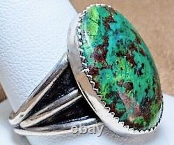 LARGE EARLY VINTAGE NAVAJO STERLING SILVER FINE NATURAL WEB TURQUOISE RING sz 12