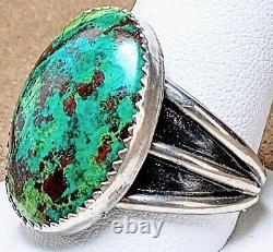 LARGE EARLY VINTAGE NAVAJO STERLING SILVER FINE NATURAL WEB TURQUOISE RING sz 12