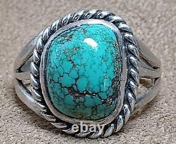 LARGE EARLY VINTAGE NAVAJO STERLING SILVER FINE NATURAL WEB TURQUOISE RING sz11+