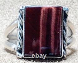 LARGE EARLY VINTAGE NAVAJO STERLING SILVER IRIDESCENT TIGERS EYE RING sz 10.25