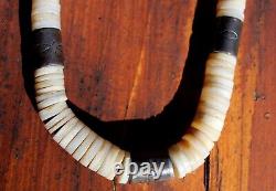 LARGE Early Old Pawn Navajo Hand Stamped Sterling Silver & HEISHI Shell Necklace