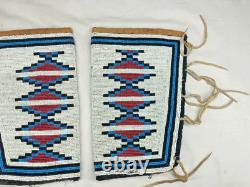 LATE 1800'S/EARLY 1900'S NATIVE AMERICAN MADE BEADED WRIST CUFFS With TRADE CLOTH