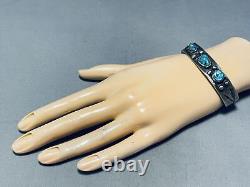 LATE 1800s / EARLY 1900'S INGOT SILVER VINTAGE MORENCI TURQUOISE NAVAJO BRACELET