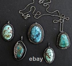 LOT NA Navajo early PAWN turquoise silver pendants
