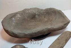 Large Authentic Early Native American Indian Grinding Stone Mortar Bowl - More