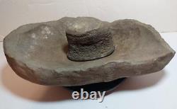 Large Authentic Early Native American Indian Grinding Stone Mortar Bowl - More