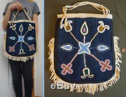 Large Early 1900 Native American Columbia River Plateau Contour Beaded Bag