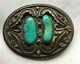 Large Early Navajo Silver & Turquoise Belt Buckle With Tee Pee Hallmark & 925