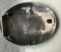 Large Early Navajo Silver & Turquoise Belt Buckle With Tee Pee Hallmark & 925