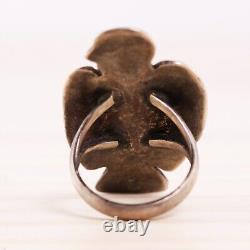 Large Early Old Pawn Sterling Silver Stamped Thunderbird Ring Size 9.5