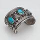 Large Native American Early Navajo Turquoise Silver Bracelet. Stamped Fr