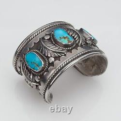 Large Native American Early Navajo Turquoise Silver Bracelet. Stamped Fr