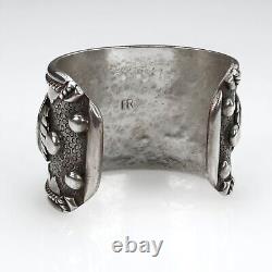 Large Native American Early Navajo Turquoise Silver Bracelet. Stamped Fr