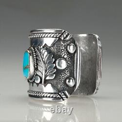 Large Native American Early Navajo Turquoise Silver Bracelet. Stamped Fr