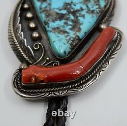 Large Native American Navajo Sterling silver large bolo tie early Robert Becenti
