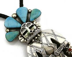 Large Navajo Artist A Early Morning Singer Kachina Turquoise. 925 Silver Bolo