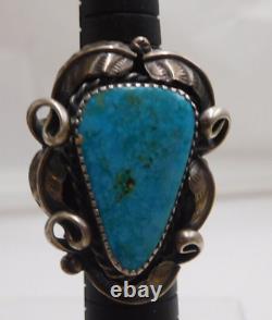 Large Old Pawn Early Fred Harvey Era Navajo Turquoise Sterling Ring 18g Sz 6.25