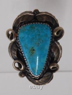 Large Old Pawn Early Fred Harvey Era Navajo Turquoise Sterling Ring 18g Sz 6.25