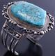 Large Stone Natural Kingman Turquoise Silver Navajo Bracelet Betta Lee Vn60h