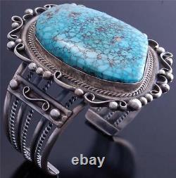 Large Stone Natural Kingman Turquoise Silver Navajo Bracelet Betta Lee VN60H