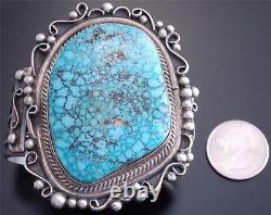 Large Stone Natural Kingman Turquoise Silver Navajo Bracelet Betta Lee VN60H