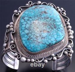 Large Stone Natural Kingman Turquoise Silver Navajo Bracelet Betta Lee VN60H