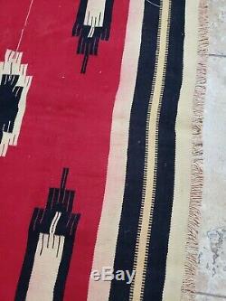 Large Vtg c. Early 1900's Native American Indian Chimayo Whirling Log Rug 70x36