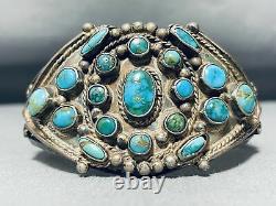Late 1800's Early 1900's Vintage Navajo Turquoise Coin Sterling Silver Bracelet