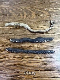 Lot Of 3 Early Native American Indian Leather Worm Fishing Lures #1