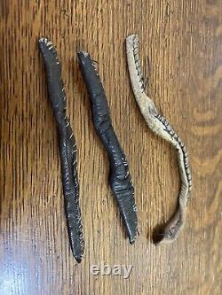 Lot Of 3 Early Native American Indian Leather Worm Fishing Lures #1