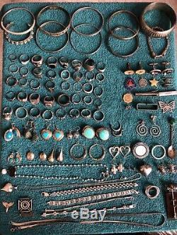 Lot Of Mexican, Native American Other Sterling Bracelets, Earrings, Rings & More