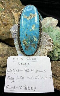 MASSIVE! Navajo Mark Chee Sterling Silver & Gem Blue Turquoise Ring, 30.4g