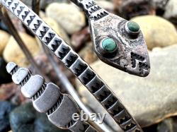 MEGA RARE EARLY COILED SILVER SNAKE bracelet TURQUOISE EYES hand-wrought Navajo