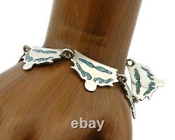 Mexican Artist TM. 925 Silver Blue Turquoise Chip Inlay Bracelet