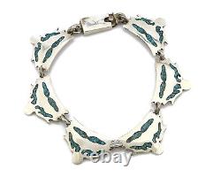Mexican Artist TM. 925 Silver Blue Turquoise Chip Inlay Bracelet