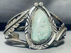 Mint Green Early Vintage Navajo Turquoise Sterling Silver Bracelet