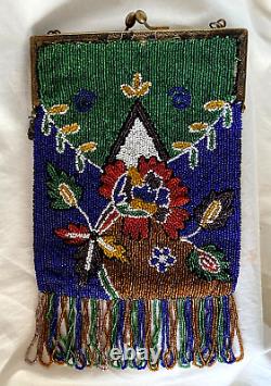 NATIVE American BEADED Woman's FLAT Bag PURSE. Possibly NEZ PERCE. Early 1900's