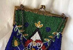 NATIVE American BEADED Woman's FLAT Bag PURSE. Possibly NEZ PERCE. Early 1900's