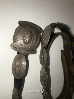 NAVAJO SECOND PHASE CONCHO BELT Early 1900's. 46 Leather COPPER SOLDERED