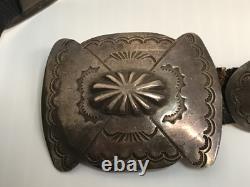 NAVAJO SECOND PHASE CONCHO BELT Early 1900's. 46 Leather COPPER SOLDERED