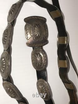 NAVAJO SECOND PHASE CONCHO BELT Early 1900's. 46 Leather COPPER SOLDERED