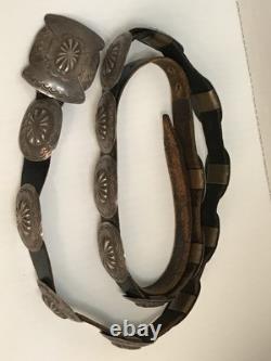 NAVAJO SECOND PHASE CONCHO BELT Early 1900's. 46 Leather COPPER SOLDERED