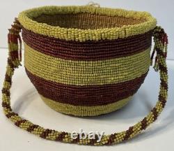 Native American 1890-1910 Rare Beaded Early Klamath Basket with Handle