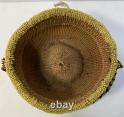 Native American 1890-1910 Rare Beaded Early Klamath Basket with Handle