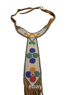 Native American Circa Early 1900's Beaded Buckskin Necklace