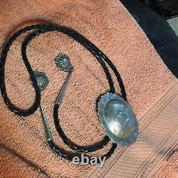 Native American Early Sterling Bolo Tie Cowboy On Bronco Artist Signed JMWBO-1