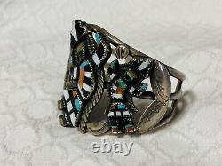 Native American Early Vintage Zuni Inlaid Sterling Silver Rainbowman Bracelet