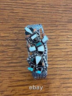 Native American Early Vintage Zuni Inlaid Sterling Silver Rainbowman Bracelet