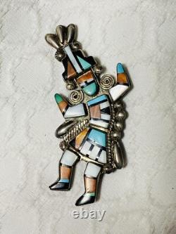 Native American Early Vintage Zuni Inlaid Sterling Silver Rainbowman Pin Brooch