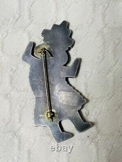 Native American Early Vintage Zuni Inlaid Sterling Silver Rainbowman Pin Brooch